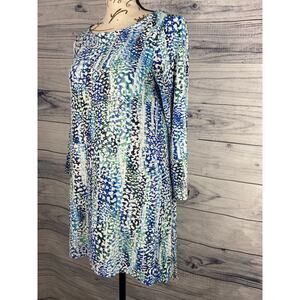 JM Collection Tunic Top Womens XS Watercolor Sharkbite Hem 3/4 Sleeve Stretch